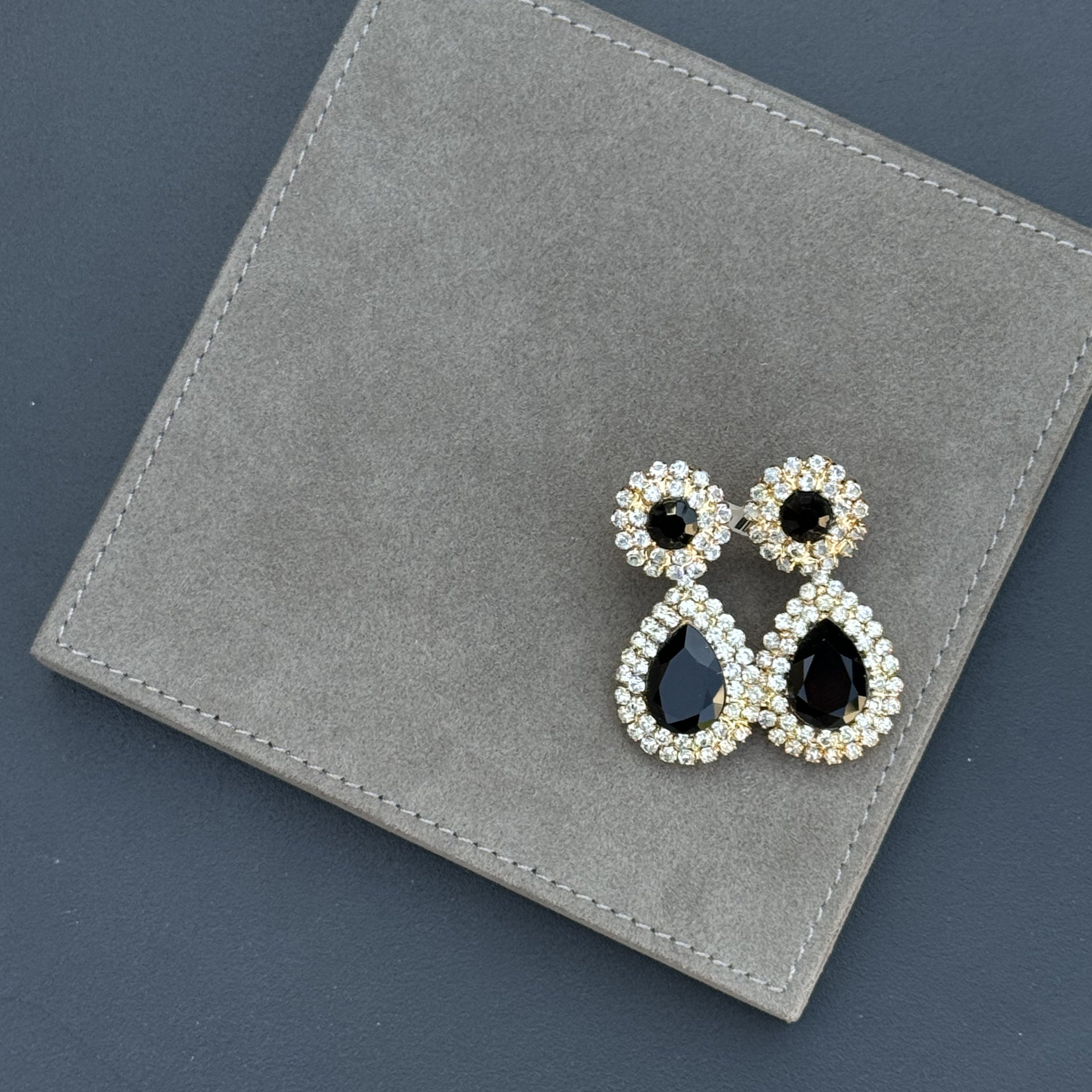 Handcrafted Midnight Teardrop Earrings in Black and Gold featuring . pure gold plated finish.